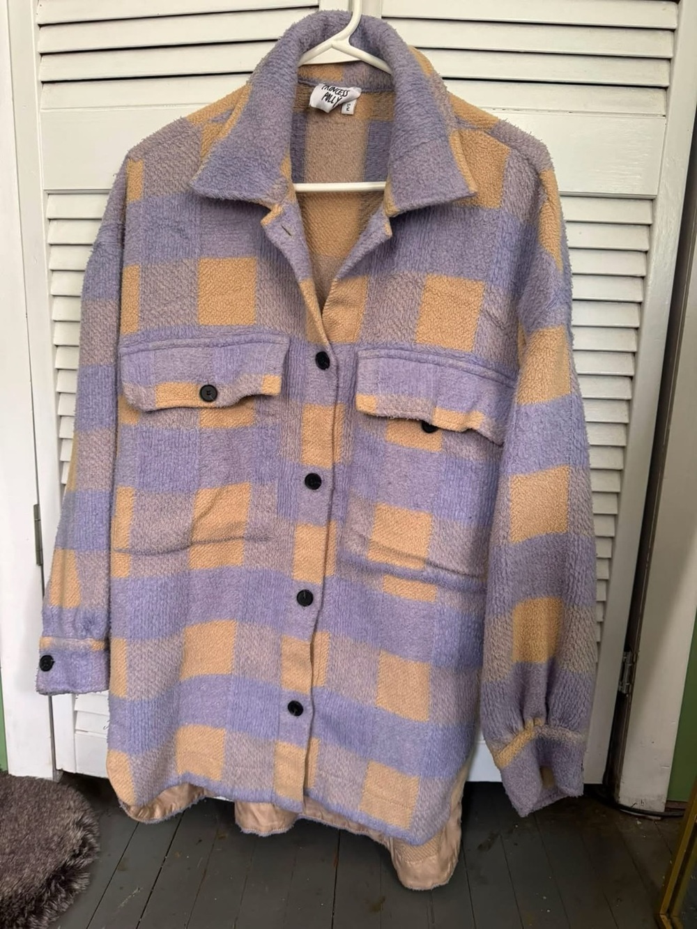 Princess Polly Lavender & Beige Check Teddy Jacket